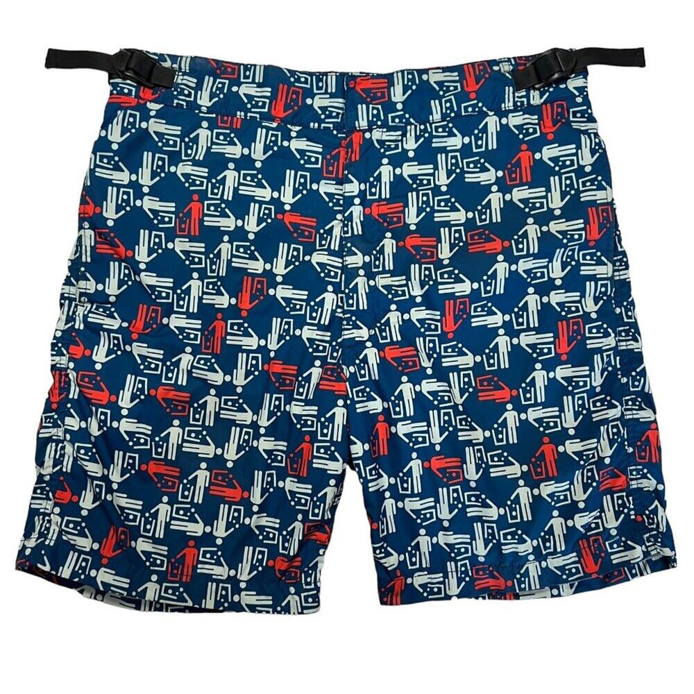 Comme des Garcons Shirt CDG Swim Trunks Large Blue Red Shorts Pockets Mesh